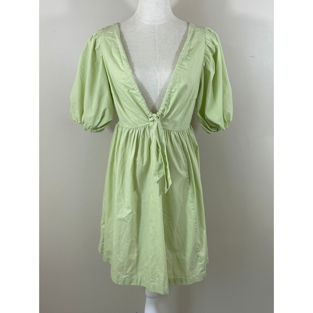 Abercrombie & Fitch Poplin Mini Dress Women ST Green Cottagecore Boho Coastal - Picture 2 of 12